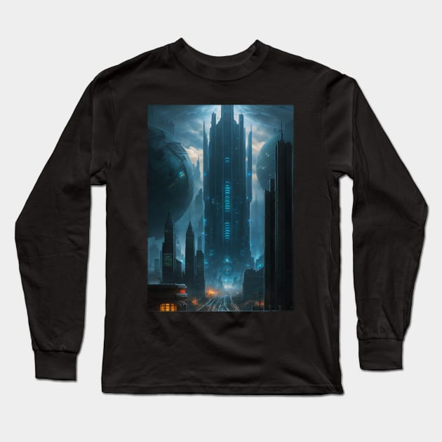 Railway of a Futuristic Dystopian City Long Sleeve T-Shirt by CursedContent